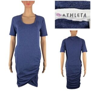 Athleta Womens Small Dress Purple Blue Short Sleeve Pima Cotton Ruched EUC